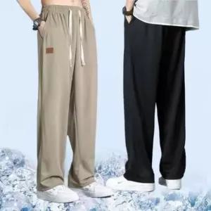 [JED] 편한 남자 여름 와이드 쿨핏 아이스팬츠 세미 통바지 밴딩 데일리웨어