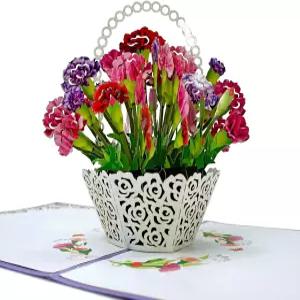 플라잉 야옹 카네이션 꽃바구니 인사말 3D 팝업 카드 - 꽃 피는 계절을 위한 수작업 (카네이션 바구니)