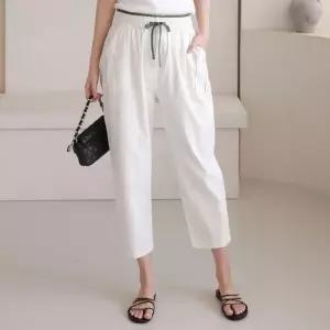 [오노마] ONM 여성 린넨 바지 여름 여자 마 8부 스판 배기 팬츠