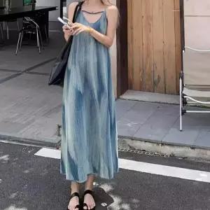 [오노마] ONM 여자 롱 기장감 그라데이션 나염 민소매 원피스