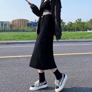 [오노마] ONM 심플 블랙진스커트 흑청치마 롱데님 데일리 스커트