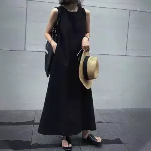 [오노마] ONM 여성 시크 블랙 여름 할로우백 민소매 롱원피스