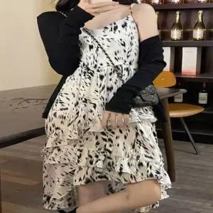 [오노마] ONM 여름 민소매 나시 패턴 롱원피스 플레어 러플 페미닌