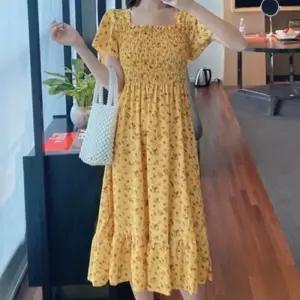 [오노마] ONM 여름 페미닌무드 플라워패턴 스모크밴딩 반팔원피스