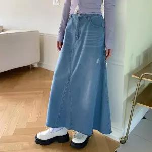 [옷자락]여성 봄 가을 뒷밴드 데미지 롱 청치마