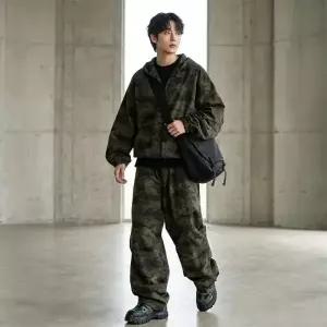 ACC 2002-2003M 남자 아웃도어 밀리터리 카모 전술 후드 집업 와이드 팬츠 상하의세트