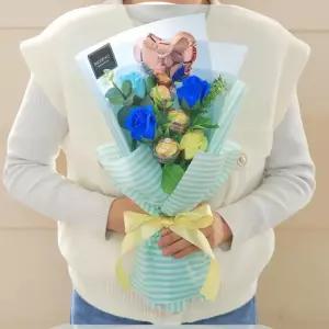 임신 축하 꽃다발 졸업식 졸업 선물 발표회 학예회 기념일 블루 컬러 초콜릿