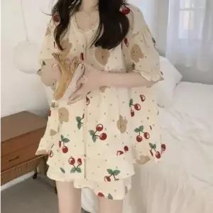 레이스 귀여운 프린팅 반팔 셔츠 반바지 잠옷 세트