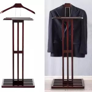 옷걸이 신발장과 트레이가 있는 남성용 프리스페이스 슈트 발렛 스탠드 튼튼한 나무 독립형 옷장 정리함