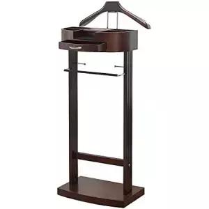 바닥에 서 있는 단단한 나무 회전 코트 랙 옷 발렛 스탠드 트레이 및 바지 브래킷 거실 침실 또는 사무실용