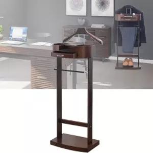 코트 랙 수트 발렛 스탠드 서랍 + 선반 목재 미끄럼 방지 바지 바 바닥 스탠딩 사무실용 옷 둘 다 L