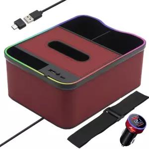 ( )수납함 고속충전기 C88 무드등 컵홀더 레드+시거잭 멀티 차량용 콘솔박스