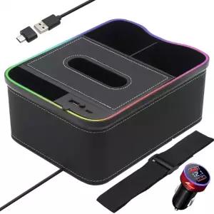 ( )컵홀더 무드등 C88 멀티 수납함 콘솔박스 차량용 블랙+시거잭 고속충전기