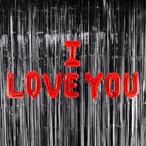 은박 파티 블랙 풍선 기념일 사랑 + 레드 세트 커튼