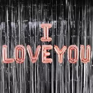 은박 풍선 커튼 + 생일 파티 사랑 세트 로즈골드 블랙