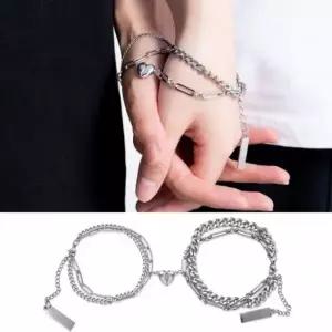 투 커플 체인 1+1 우정팔찌 자석 개별박스포장 실버 팔찌 하트