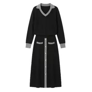 KARRA 투톤배색오픈넥니트+스커트SET_A6S0320