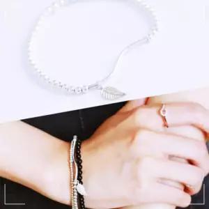 우레탄 팔찌 볼 은 나뭇잎 포인트 줄 실버 펜던트 BW02E984