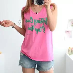 여성 낫띵 민소매티 레터링 바캉스 비치 핑크 여름 면 나시 티 티셔츠