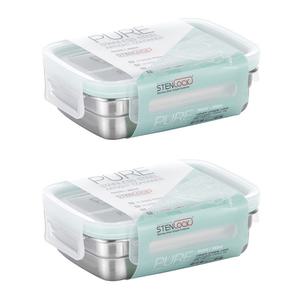스텐락 밀폐용기 퓨어, 직사각 3호, 350ml, 2개