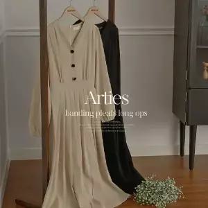 핫핑 [하객룩] 아티즈 뒷밴딩 핀턱 플리츠롱원피스