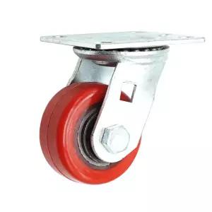 고중량 철코어 적색 우레탄 바퀴 캐스터 7.5cm(3인치) 회전형