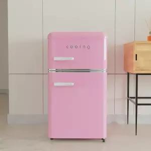 쿠잉 레트로 소형냉장고 REF-D85 핑크 2도어 투도어 미니 원룸 사무실