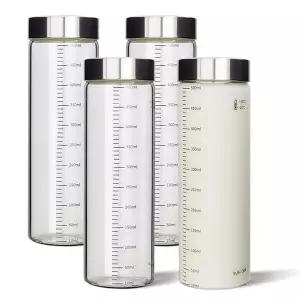 [미르코리아]내열유리 눈금유리병 500ml 4P 주스 더치커피 쉐이크 유리병