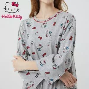 산리오 헬로키티 홈웨어 긴소매 원피스 부드러운 다이마루 면 잠옷 HK-4301