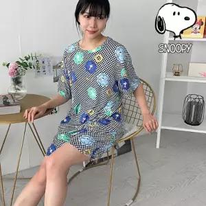 스누피 쫀쫀 스판 잠옷 블랙체크 커플 남성 여성 상하세트 홈웨어