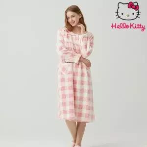 산리오 헬로키티 극세사 와플 라운지웨어 긴소매 원피스 HK-4324