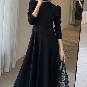 경조사 돌잔치 롱원피스 여자 여자원피스 장례식 하객 a라인 검정
