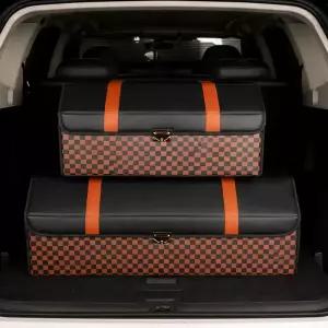 체커보드 트렁크 가죽 수납함 정리함 차량용 분리수납 툴백