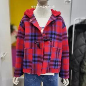 토리 체크 후드 숏 코트 BACT64361RD_DJ