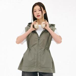 체이스컬트 HC24 여성 후드 베스트 허리 스트링 빅사이즈 스판 집업 조끼 EBRG7371C0V