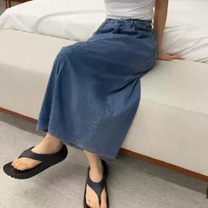 ~2XL[썸머쿨/밴딩]켄트 썸머 맥시 H라인 뒷트임 슬릿 스판 데님 롱스커트 빅사이즈 여름 롱치마