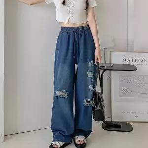 [하프클럽/다잇템]여자 여름와이드데님 고무줄 빈티지 청바지