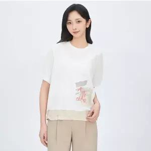 [하프클럽/]  25여름 프린트 자수 셔링 반팔 블라우스7412IV