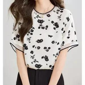 [하프클럽/패션]블랙로즈프린팅 라운드넥 블라우스 25D95932