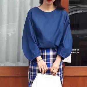 [하프클럽/]벌룬 퍼프 소매 데님 블라우스 청 남방