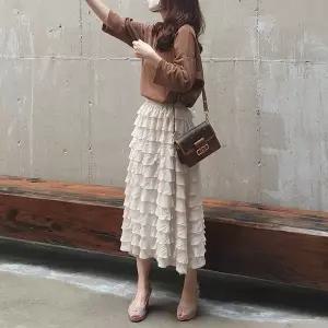 [하프클럽/]롱 레이스 봄 가을 치마 캉캉 티어드 샤 망사 77 88 30대 미시 40대