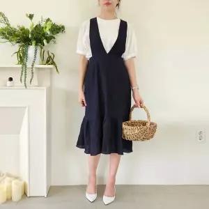 [하프클럽/]여름 롱 뷔스티에 원피스 인견 멜빵 66 77 88 30대 40대 나시 브이넥