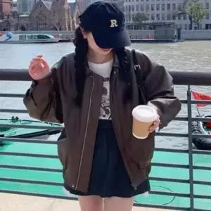 ONM 여자 루즈핏 카라 페이크 레더 자켓 가죽 아우터