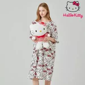 산리오 헬로키티 프리미엄 부드러운 면 라운지웨어 반소매 반팔 원피스 HK-4501
