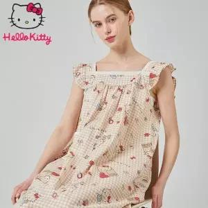 [lunaluz]산리오 헬로키티 프리미엄 부드러운 면 라운지웨어 끈 원피스 HK-4521