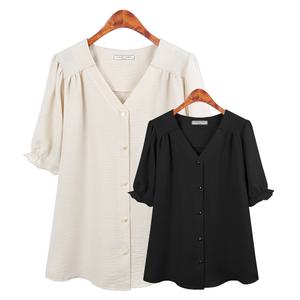 허밍퍼플 여성용 2394 SS 베리브이 BL 빅사이즈 블라우스 여름 신상 V넥 브이 단추 셔츠 시원한 여성의류