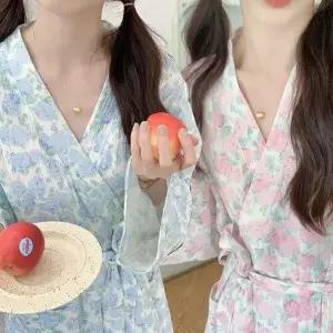 챠밍 파이란 포켓 면로브 샤워가운 실내가운 비치가운 롱가운