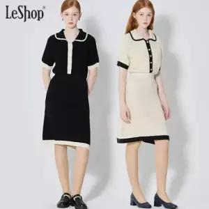 르샵 카라 배색 반팔 니트원피스