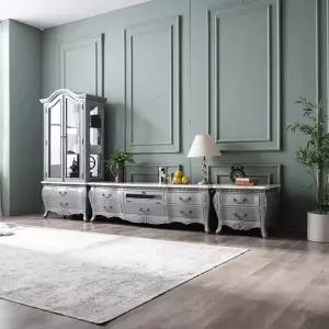 [리체갤러리] 빈티지 엔틱 이사벨 그레이 양문장식장 세트