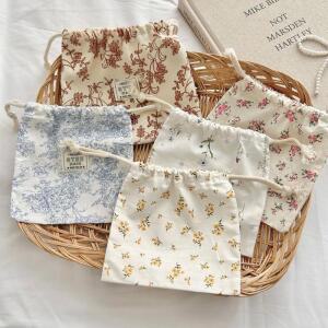 [보리별] 꽃무늬 스트링파우치 플라워 복조리 패브릭 이너백 생리대 복주머니 파우치